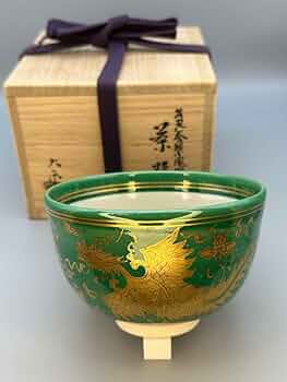 【お値下げ】京焼　萌葱金襴手扇面茶碗　手塚大示 Amazon.co.jp: 茶道具 茶碗 手塚大示 萌葱金欄手鳳凰茶碗
